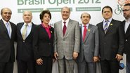 Tarek Farahat, Luis Felipe Tavares, Maria Esther Bueno, Geraldo Alckmin, José Benedito Pereira Fernandes, Bebeto Haddad e Jorge Lacerda se reúnem no Palácio dos Bandeirantes, em SP, para o anúncio do torneio em 2012.