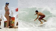 Na praia de Ipanema, Rio, a atriz exibe na areia a sua gravidez de quase cinco meses, enquanto o pai do bebê, Scooby, desliza nas ondas.