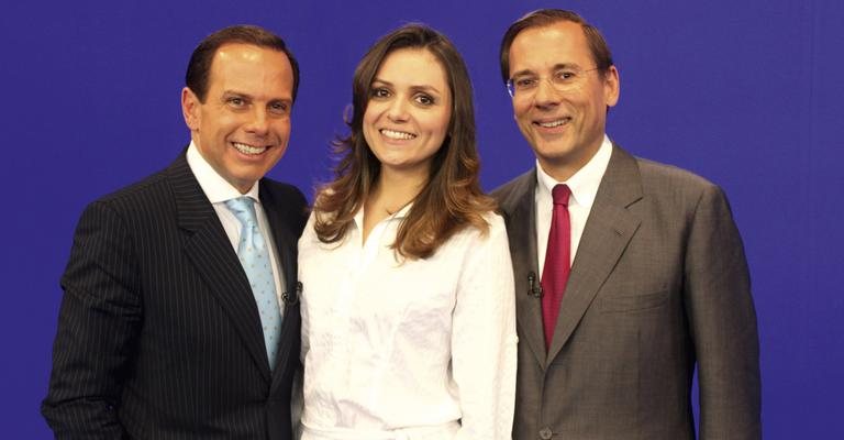 João Doria Jr. Entrevista Monica Iozzi e Alexander Triebnigg em seu programa na Band, em São Paulo.