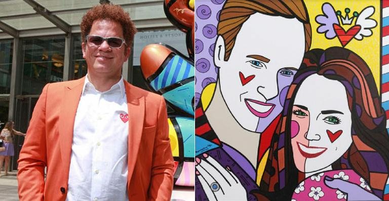 Romero Britto e o retrato que fez do príncipe William e Kate Middleton - Reprodução / Twitter