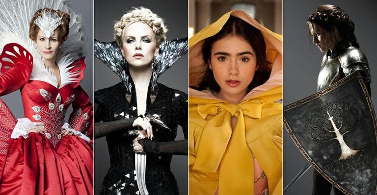 Julia Roberts e Charlize Theron como Rainha Má; Lily Collins e Kristen Stewart como Branca de Neve - Fotomontagem