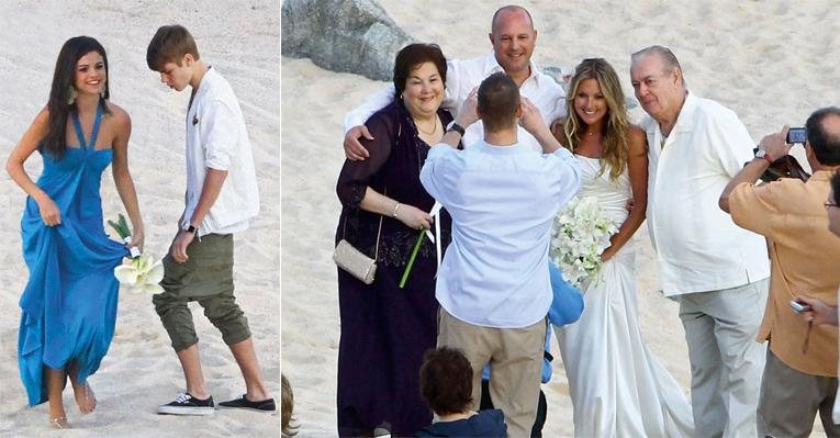 Selena e Justin namoram durante casamento na praia de Los Cabos, no México. A noiva, Shannon Larossi, tira fotos com seus convidados. - City Files