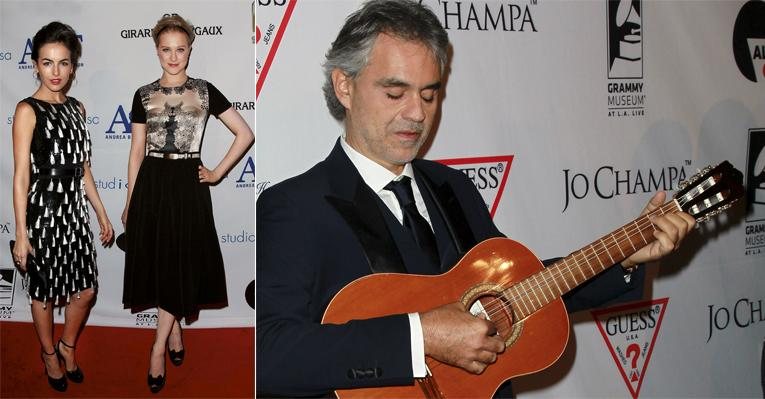 Com look sofisticado e make que destaca os lábios, Camilla esbanja classe junto a atriz Evan Rachel Wood na gala da fundação do tenor Andrea Bocelli, em Los Angeles. - David Livinston