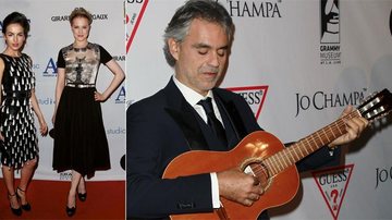 Com look sofisticado e make que destaca os lábios, Camilla esbanja classe junto a atriz Evan Rachel Wood na gala da fundação do tenor Andrea Bocelli, em Los Angeles. - David Livinston