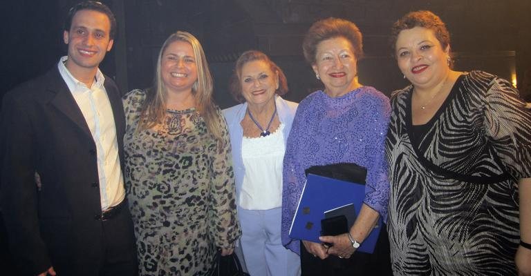 Em SP, Kiki Wertheimer, Iza Mansur, Geni Rinski, Berta Kramer e Regis Karlik em apresentação de coral em honra da Organização Feminina Wizo de São Paulo.