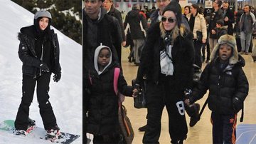 Lourdes Maria encara o desafio do snowboard em chique estação de esqui. Brahim, Mercy, Madonna e David desembarcam no aeroporto de Gstaad. - City Files