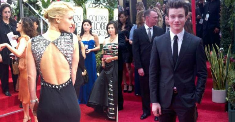 Claire Danes e Chris Colfer chegam ao Globo de Ouro 2012 - Reprodução/ Twitter