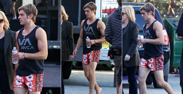 Clicado em set de filmagens, Zac Efron exibe músculos em forma - Grosby Group