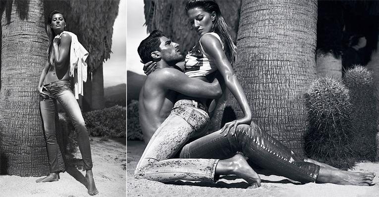 No deserto de Sonora, na Califórnia, a top exibe sensualidade em campanha de linha de jeans de famosa grife. Profissionalismo da gaúcha com o modelo inglês Ryan Barrett. - The Grosby Grouop