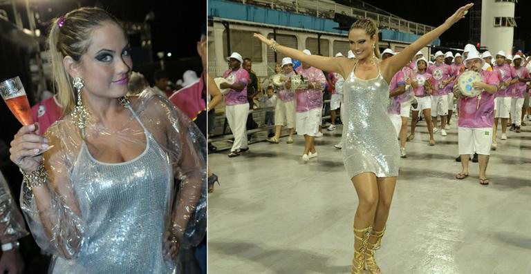 Ellen Rocche brinda com champagne a alegria no sambódromo - Francisco Cepeda / AgNews