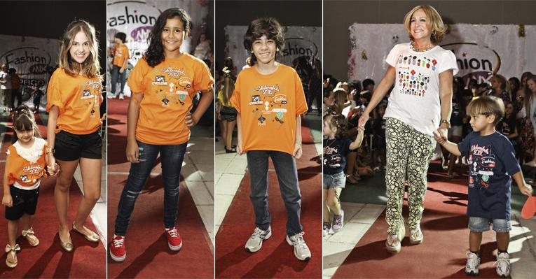 O desfile de mãos dadas com Giovanna Alparone, 2 anos, e Felipe Domingues, 4. Atores mirins encampam a ação social: a bela Clara Tiezzi, com a irmã mais nova, Nicolle; Nahuana Costa e João Fernandes. - gianne carvalho