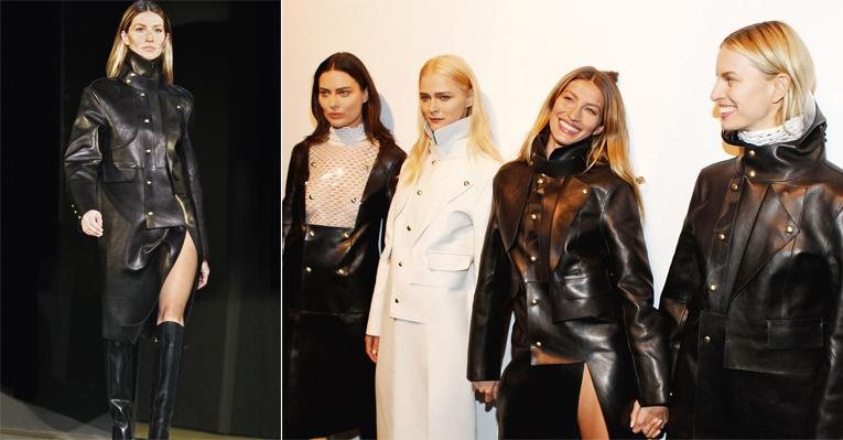 Ela tira o fôlego da plateia na New York Fashion Week. No backstage, troca figurinhas com as tops Shalom Harlow, Carmen Kass e Karolina Kurkova. - Getty Images