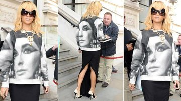 Rihanna deixa hotel de Londres vestindo suéter com rosto de Elizabeth Taylor - The Grosby Group