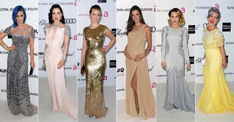 Katy Perry, de Blumarine. Dita Von Teese, de Jenny Packham. Maggie Grace. Alessandra Ambrosio, de Roberto Cavalli. Miley Cyrus, de Roberto Cavalli. Kelly Osbourne, de Georges Hobeika - reuters