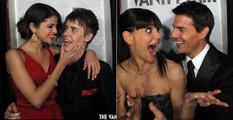 Justin Bieber com Selena Gomez e Tom Criuse com Katie Holmes - Reprodução/Site Vanity Fair