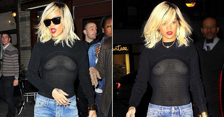 Rihanna usa blusa transparente durante jantar com amigos em Nova York - Splash News www.splashnews.com