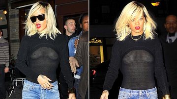 Rihanna usa blusa transparente durante jantar com amigos em Nova York - Splash News www.splashnews.com