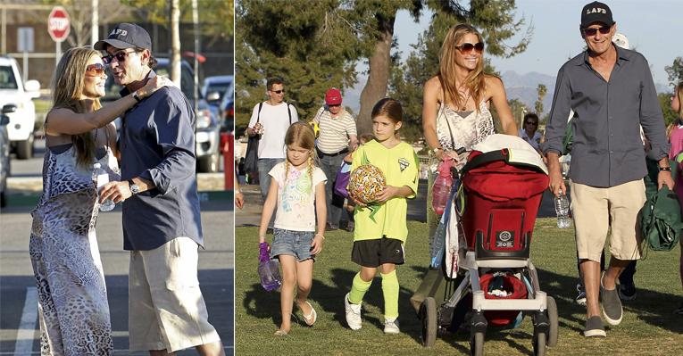 Lola, Sam, Denise, empurrando o carrinho de Eloise, e Charlie passam domingo em parque de L.A., com direito a abraços e carinhos. - Honopix