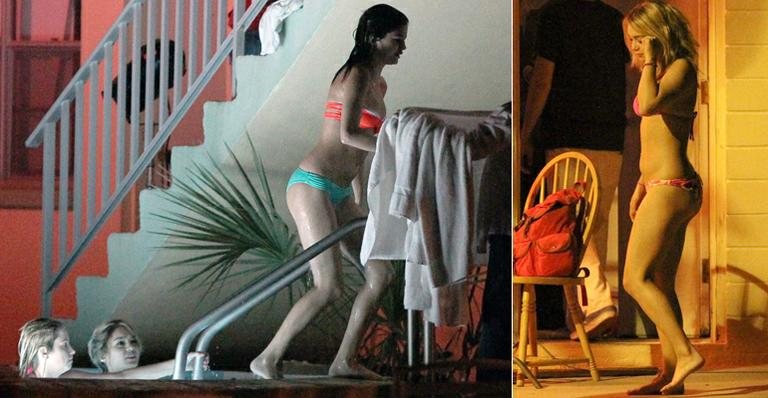 Vanessa Hudgens, Selena Gomez, Ashley Benson e Rachel Korine gravam cena de 'Spring Breakers' na piscina - Grosby Group