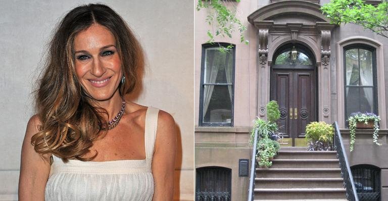 Sarah Jessica Parker e o prédio que serviu de fachada para o apartamento de Carrie Bradshaw em 'Sex And The City' - Getty Images e Reprodução