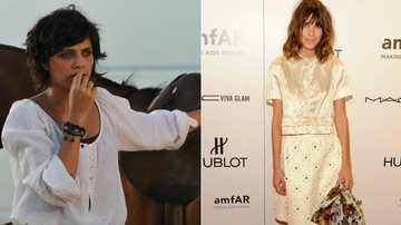 O visual de Miriam (Letícia Persiles) foi inspirado no da it girl Alexa Chung - Divulgação/ Rede Globo e Getty Images