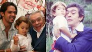 Bruno Mazzeo com o filho João e o pai, Chico Anysio, em 2007; e com o pai quando era criança - Divulgação/ Rede Globo e Reprodução/ Facebook