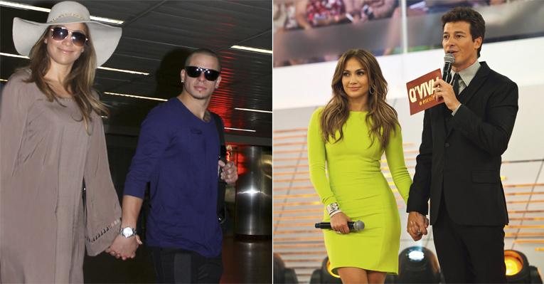 Jennifer Lopez e o amado, Casper Smart, chegam no aeroporto de Guarulhos. Ela, que fará shows no Brasil em junho, grava final de concurso no programa de Rodrigo Faro, em SP. - Gabriel Chiarastelli