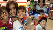 Matheus Costa e os irmãos, Davi e Gabriel, escolhem os ovos de Páscoa - Divulgação