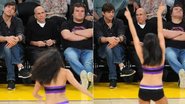 Ashton Kutcher e Jack Black acompanhados por Jeffrey Katzenberg no jogo dos Lakers contra os Nets, em Los Angeles - GrosbyGroup