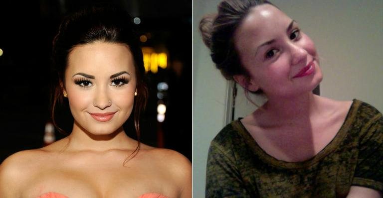 Demi Lovato com e sem maquiagem - Getty Images/ Reprodução Twitter