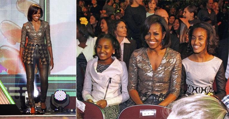 Com visual moderno, a eleita do presidente norte-americano causa frisson ao apresentar o Kids’ Choice Awards, em L.A. Na plateia, com as filhas, Sasha e Malia. - reuters