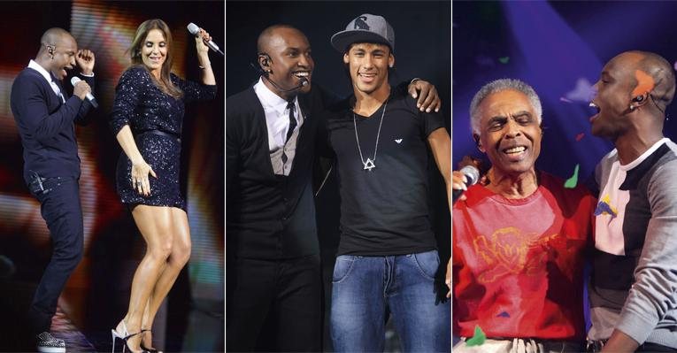 Em casa de shows de São Paulo, Thiaguinho grava seu primeiro CD e DVD com participação de Ivete Sangalo. O músico e o amigo Neymar. Gilberto Gil também canta com ele. - Fred Pontes