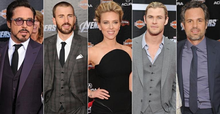 Robert Downey Jr. (Tony Stark/Homem de Ferro), Chris Evans (Capitão América), Scarlett Johansson (Viúva Negra), Chris Hemsworth (Thor) e Mark Ruffalo (Bruce Banner/Hulk) - Getty Images