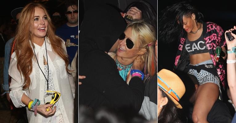 Lindsay Lohan, Paris Hilton e Rihanna durante festival de música na Califórnia - Getty Images;Splash News