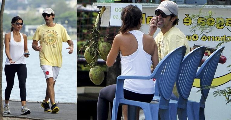 Na Lagoa Rodrigo de Freitas, os atores se exercitam enquanto conversam. Em clima descontraído, Ana e Bruno param em um quiosque para beber água de coco. - Gil Rodrigues