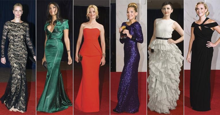 Charlize Theron, de Emilio Pucci. Rosario Dawson, de Escada. Elizabeth Banks, de Antonio Berardi. Kate Hudson, de Jenny Packham.  Ginnifer Goodwin, de H&M Glamour Collection.  Reese Whiterspoon, de Monique Lhuillier. - reuters