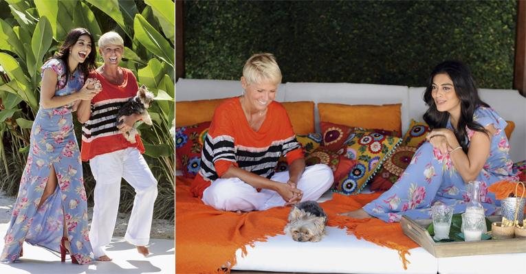 À beira da piscina de sua casa, Rio, Xuxa, com o cão Dudu no colo, se diverte com Juliana. A conversa sobre maternidade e o remake Gabriela vai ao ar no sábado, 12, no TV Xuxa. - Blad Meneghel