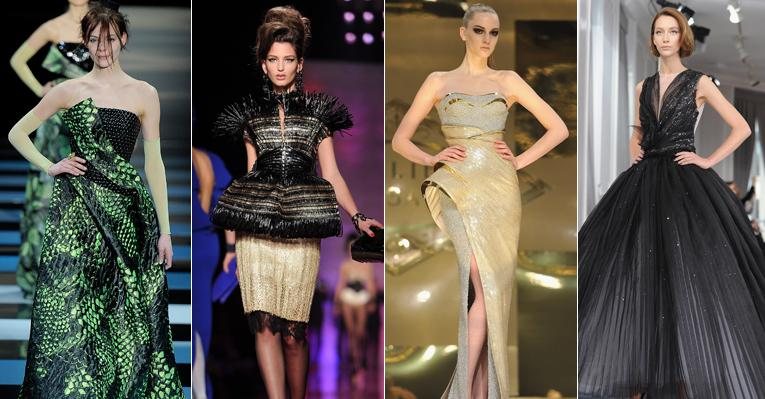 Haute Couture - Mantendo propostas mais comerciais e fáceis de entender, os desfiles de alta-costura trazem todo o romantismo das rendas, os clássicos contrastes do preto e branco, e ainda apontam como hit os azuis em noites glamourosas - Getty Images