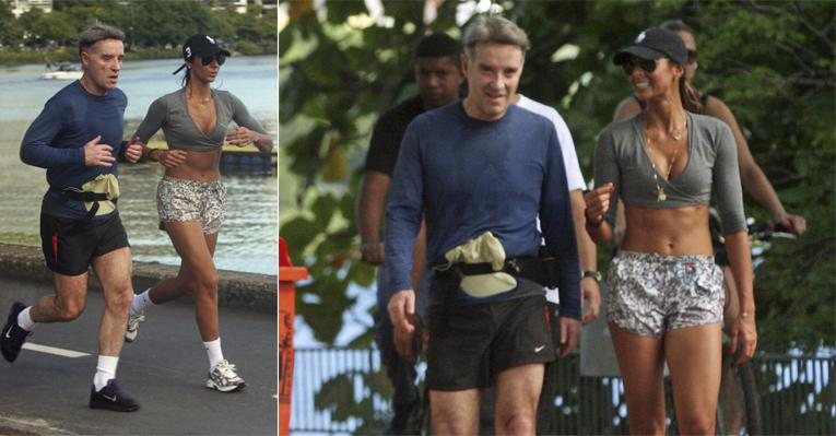 Namorados há cerca de oito anos, Eike e Flávia Sampaio são bons parceiros também na malhação. O casal, que já foi alvo de vários rumores de separação, faz jogging na orla da Lagoa, Rio. - Gil Rodrigues