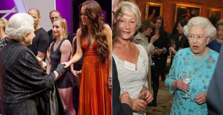 Rainha Elizabeth II com Miley Cyrus e Helen Mirren - Getty Images