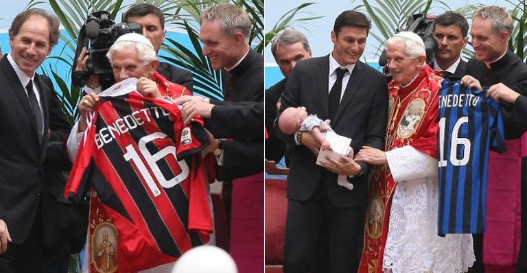 Papa Bento XVI ganha camisas do Milan e do Inter - Splash News