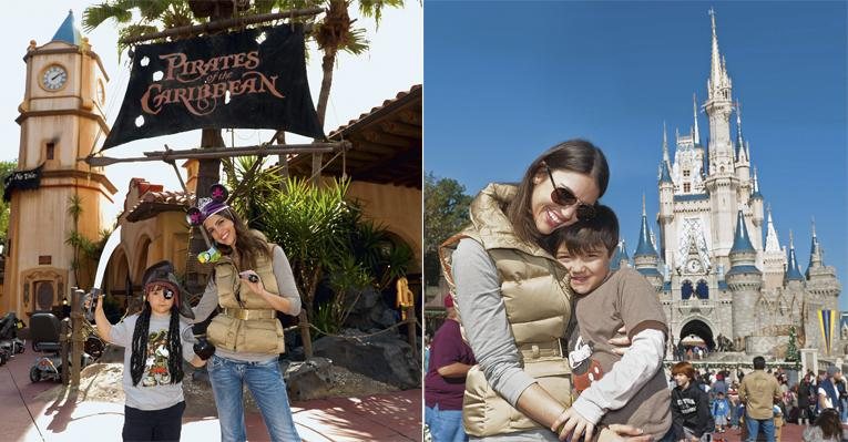 No Magic Kingdom, a cumplicidade de mãe e filho se evidencia em programas como visita ao Castelo da Cinderala e passeio pelo cenário da franquia Piratas do Caribe.