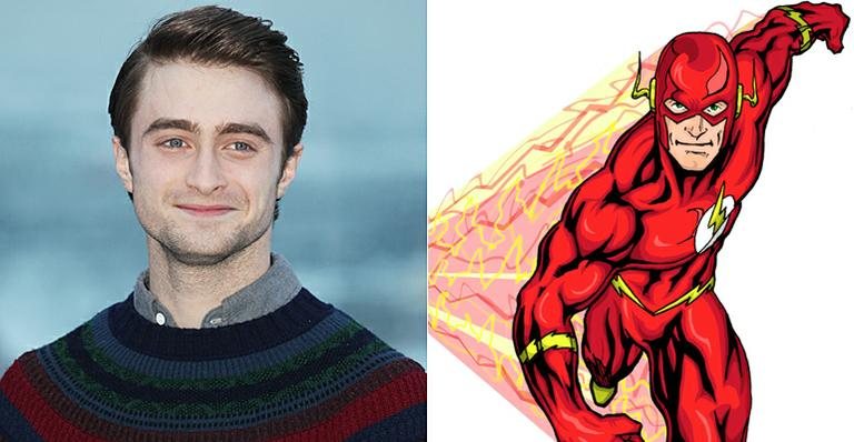 Daniel Radcliffe e o personagem The Flash dos quadrinhos - Getty Images e Reprodução