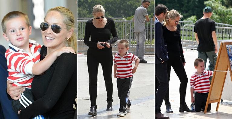 Sharon Stone passeia com o filho Quinn por Paris, na França - Reprodução/Grosby Group