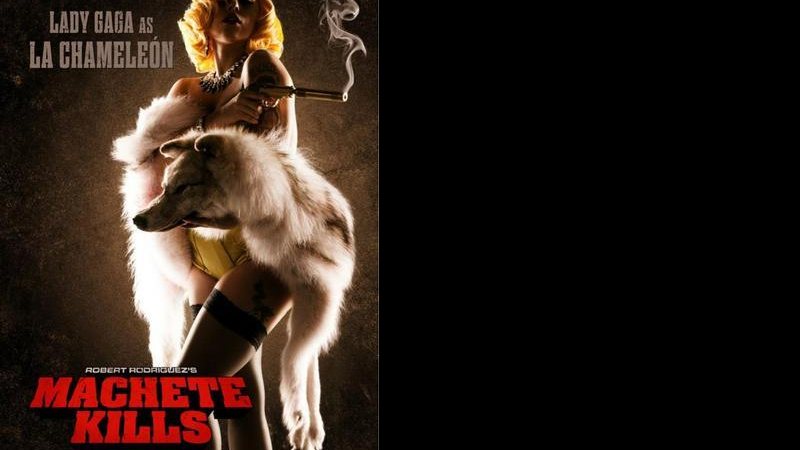 Lady Gaga no pôster de “Machete Kills”, usando casaco de pele. Será sintético? - Reprodução