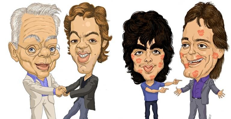 Chico Anysio e Bruno Mazzeo, Fiuk e Fábio Jr. viram caricaturas em exposição do Dia dos Pais em Salvador - Divulgação