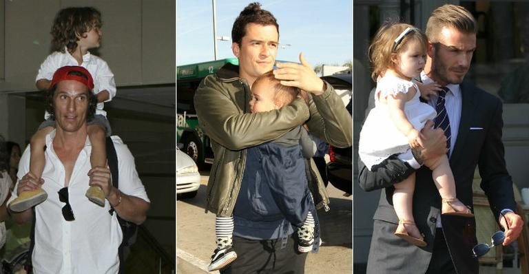 Matthew McConaughey e Levi, Orlando Bloom e Flynn e David Beckham com Harper - Grosby Group/ Splash News