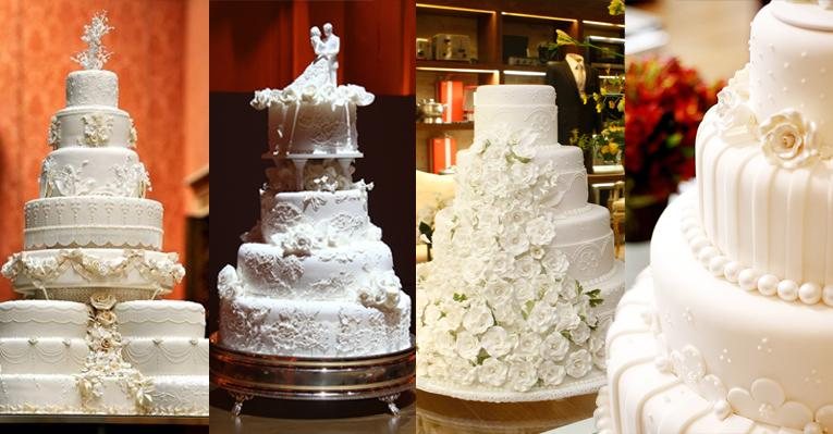 Texturas diferentes, como renda e poás, dão charme aos bolos de casamento - Foto-montagem