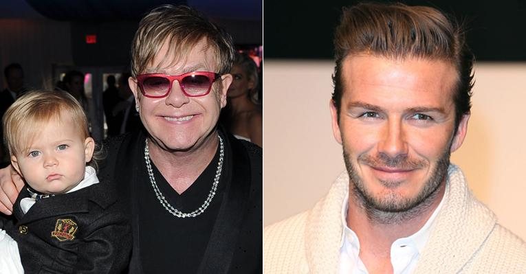 Elton John com o filho Zachary e David Beckham - Getty Images