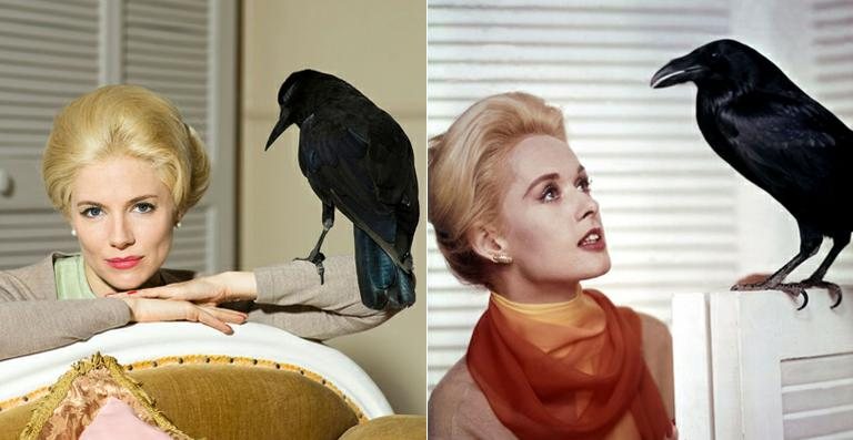 Sienna Miller posa como Tippi Hedren, inspirado no clássico do terror 'Os Pássaros' - Divulgação